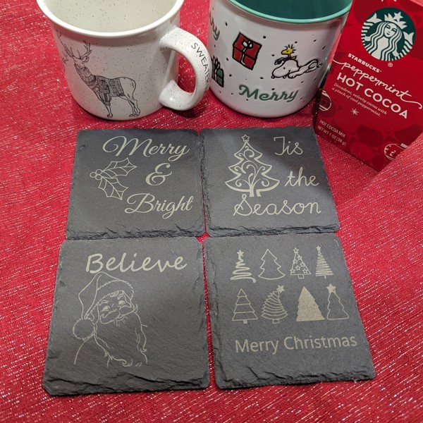 Square Slate Christmas Coasters