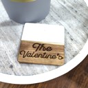 Square Custom Engraved Marble and Wood Coasters