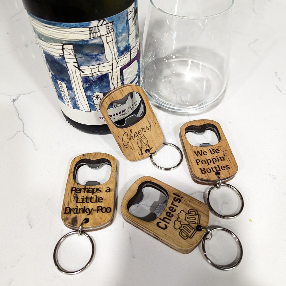 Engraved Wooden Bottle Opener Keychains