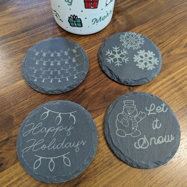 Round Slate Set of 4 Holiday Coasters