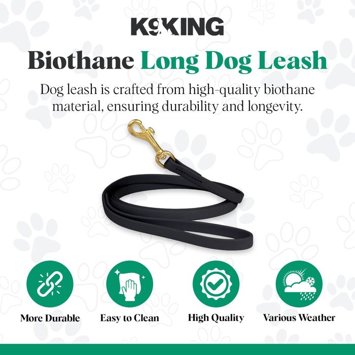 K9King 6' Biothane Long Dog Leash | Heavy Duty Dog Leash for Outdoor Walking - Training and Play | Suitable for Small - Medium and Large Dogs | Ideal Dog Stuff for Safety - Beach - Yard and Camping