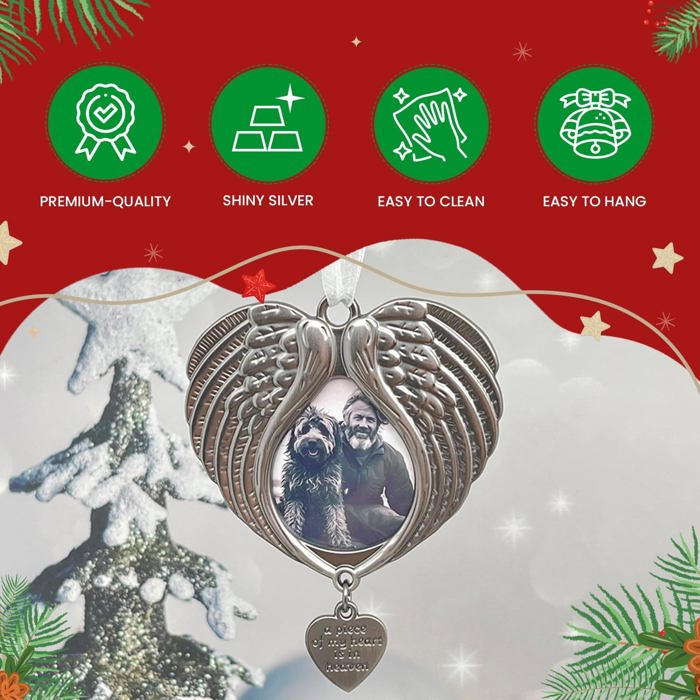 Christmas Ornaments Angel Wings - New A Piece of My Heart is in Heaven Ornament for Christmas Tree with Photo Frame - Double Sided Memorial Ornament for Loss of Loved One -