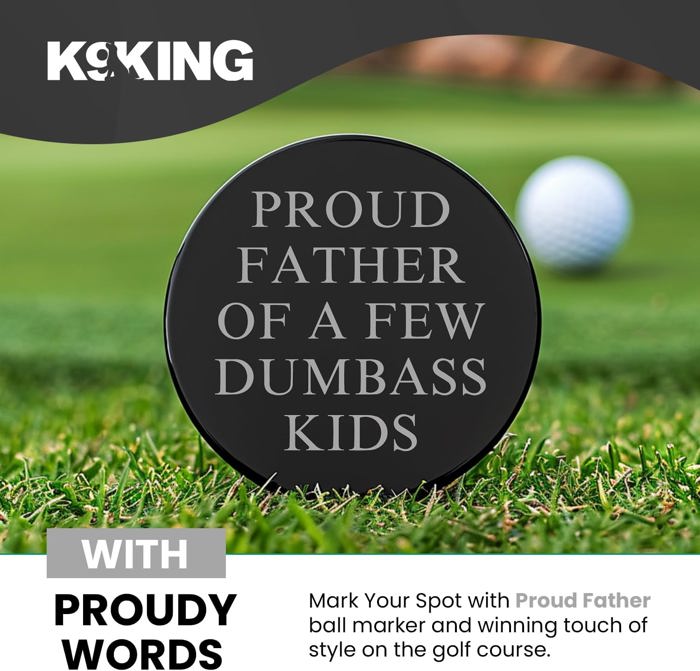 PROUD FATHER OF A FEW DUMBASS KIDS Ball Marker and Magnetic Hat Clip-Premium Golf Accessories Gift Combo Set with Bonus Shooter Golf Ball Marker for Enhanced Golfing Experience | Ideal Gift Ideas