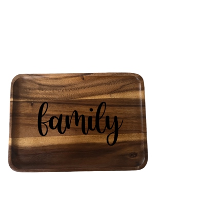 Rectangle Acacia plate with "Family" Laser Engraving