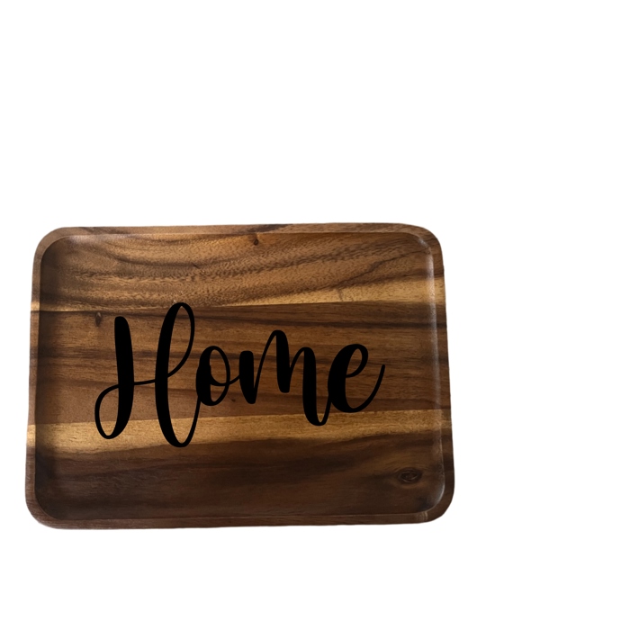 Solid Acacia Wood Rectangle "Home" Engraved Decorative Plate – Rustic Kitchen & Home Décor