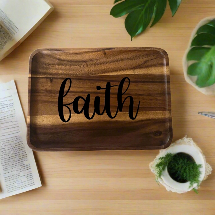 Solid Acacia Wood Rectangle "Friends" Engraved Decorative Plate – Rustic Kitchen & Home Déco rSolid Acacia Wood Rectangle "Faith" Engraved Decorative Plate – Rustic Kitchen & Home Décor