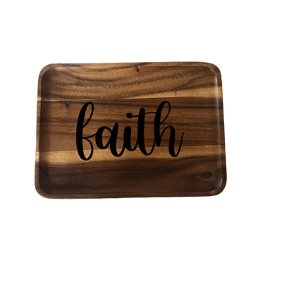 Solid Acacia Wood Rectangle "Friends" Engraved Decorative Plate – Rustic Kitchen & Home Déco rSolid Acacia Wood Rectangle "Faith" Engraved Decorative Plate – Rustic Kitchen & Home Décor