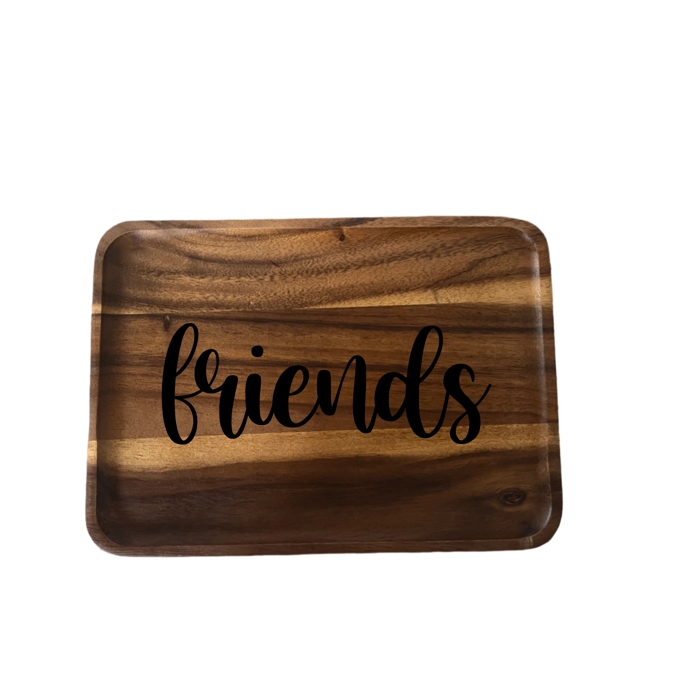 Solid Acacia Wood Rectangle "Friends" Engraved Decorative Plate – Rustic Kitchen & Home Décor