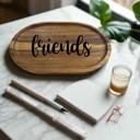  Solid Acacia Wood Oval "Friends" Engraved Decorative Plate – Rustic Kitchen & Home Décor