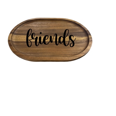 Solid Acacia Wood Oval "Friends" Engraved Decorative Plate – Rustic Kitchen & Home Décor