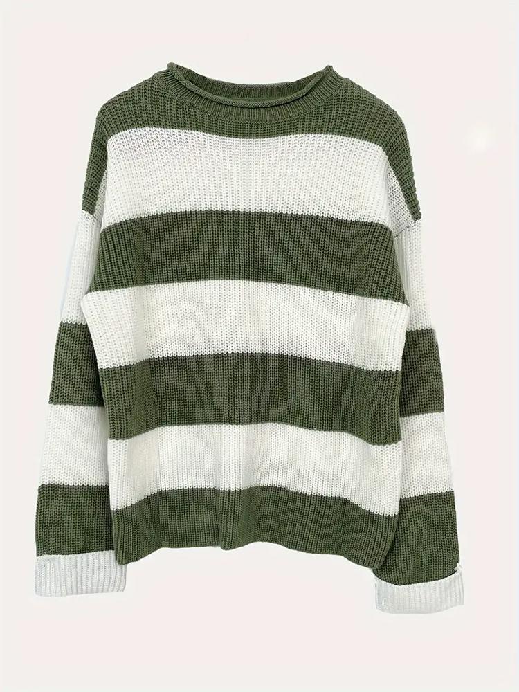 Cozy Green and White Stripe Sweater