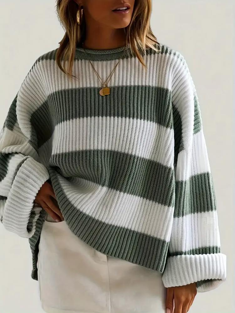 Cozy Green and White Stripe Sweater