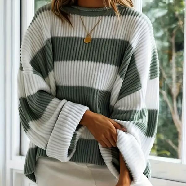 Cozy Green and White Stripe Sweater