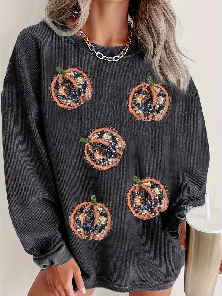 Cozy Sequin Fall Pumpkin Pullover Shirt