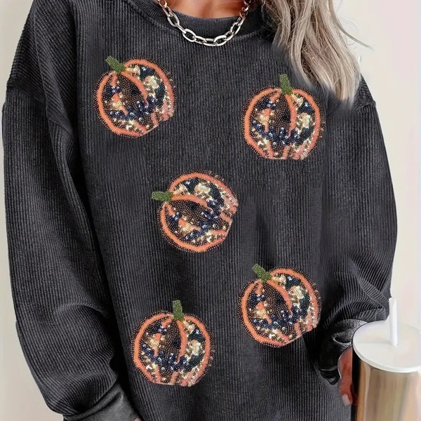 Cozy Sequin Fall Pumpkin Pullover Shirt