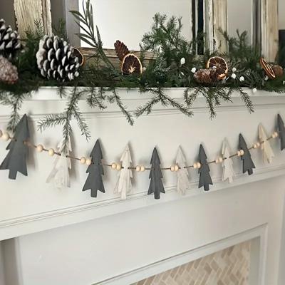 Wood Bead and Tree Holiday Garland