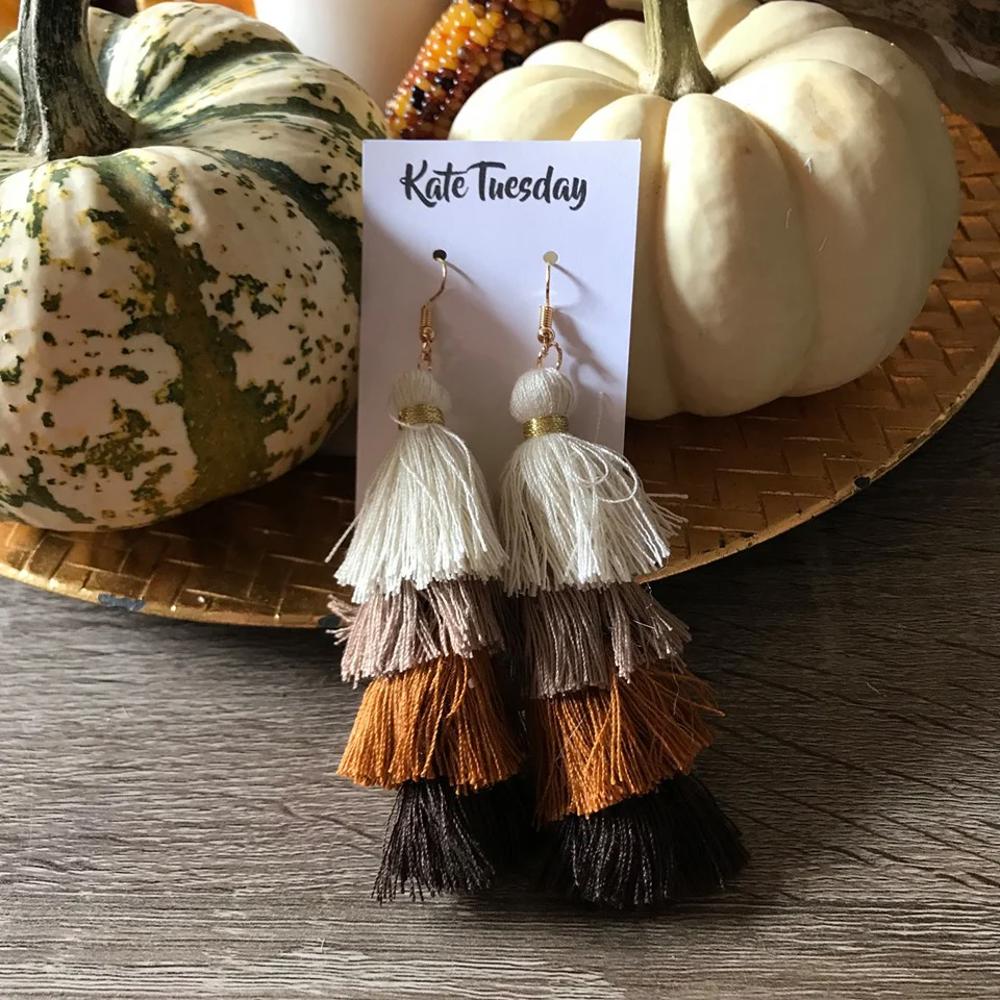 Harvest Four Tier Orange Brown Layered Tassel Earrings