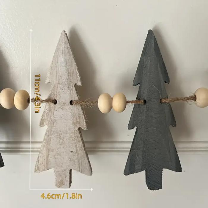 Wood Bead and Tree Holiday Garland