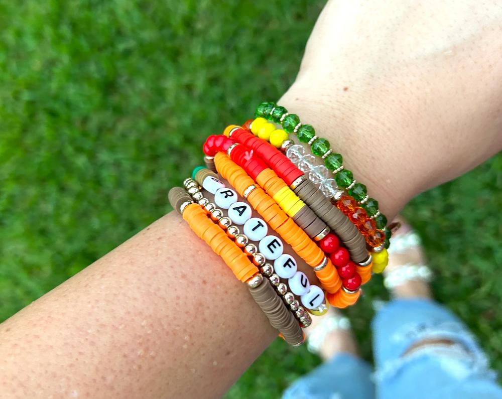 Grateful Thanksgiving Fall Stretchy Bracelet Set