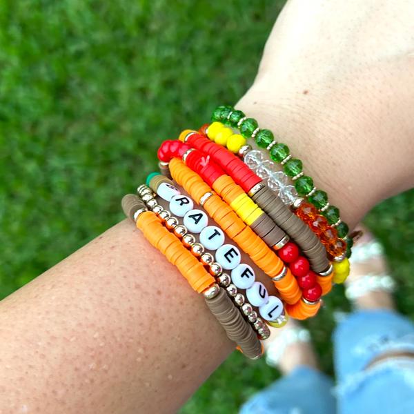 Grateful Thanksgiving Fall Stretchy Bracelet Set