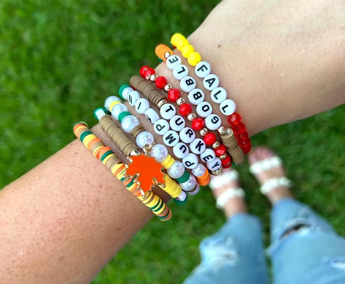 Gobble Thanksgiving Fall Stretchy Bracelet Set