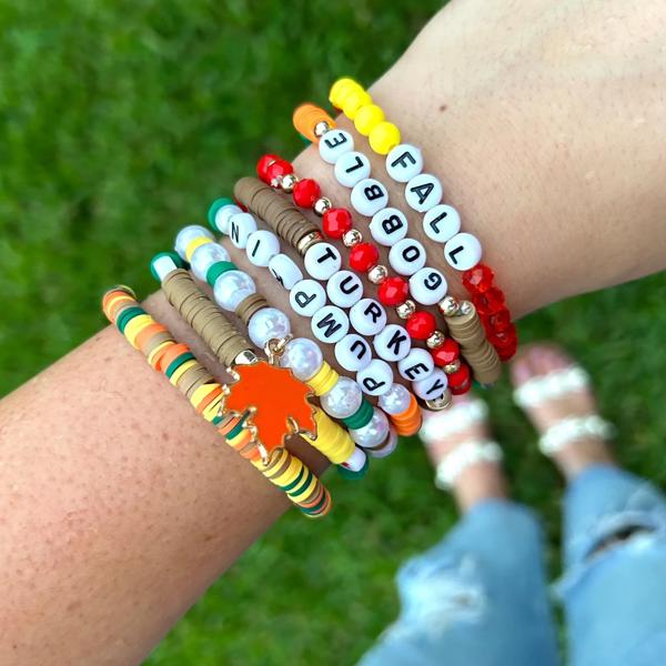 Gobble Thanksgiving Fall Stretchy Bracelet Set