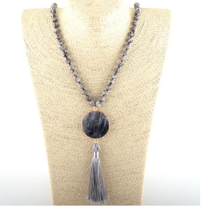 Black Grey Stone Statement Necklace