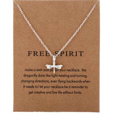 Free Spirit Dragonfly Necklace on Card in Silver Or Gold