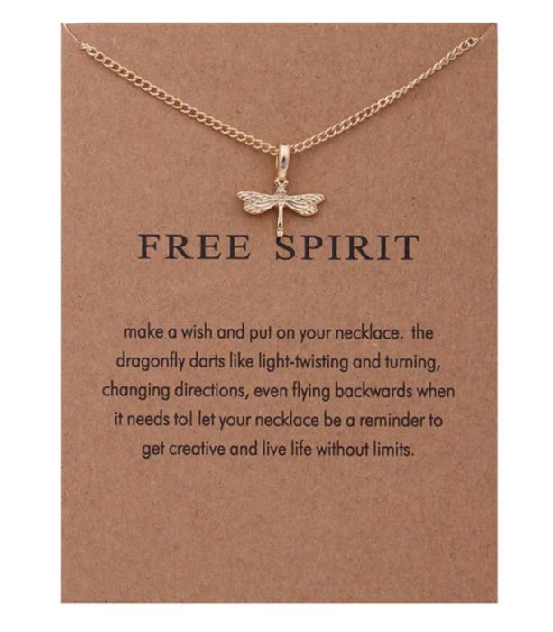 Free Spirit Dragonfly Necklace on Card in Silver Or Gold