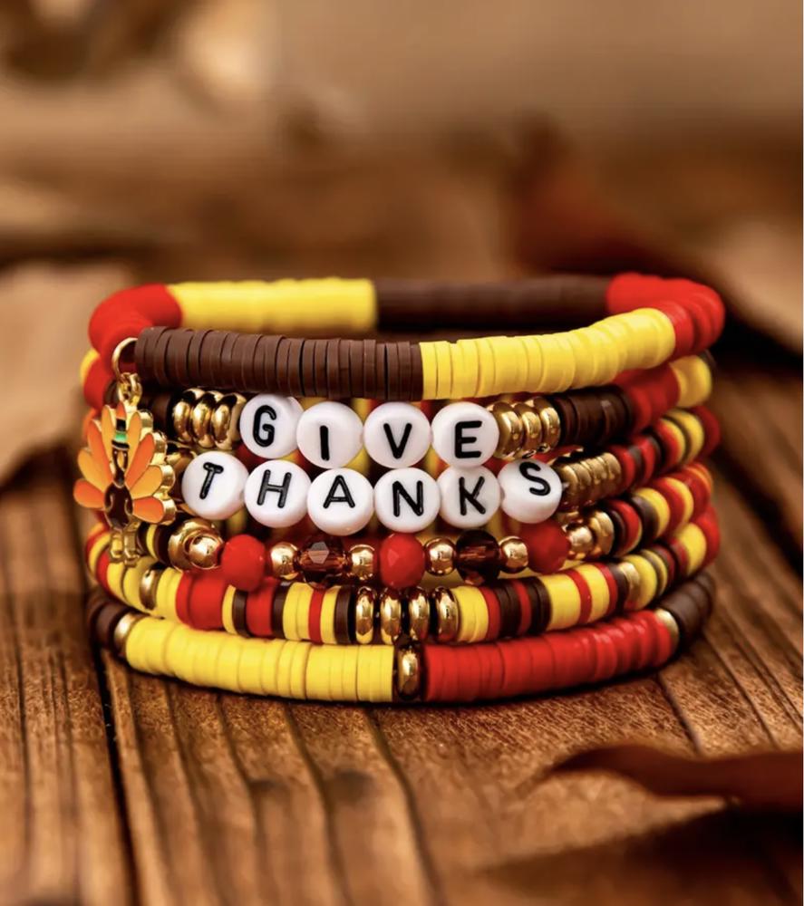 Give Thanks Thanksgiving Bracelet Set of 6