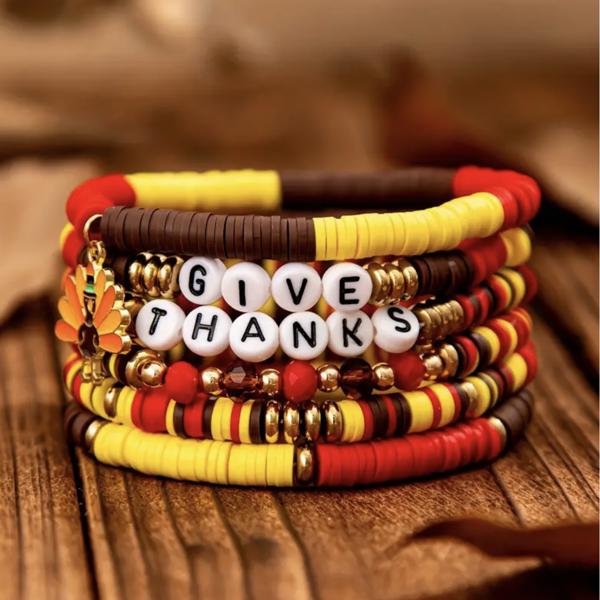 Give Thanks Thanksgiving Bracelet Set of 6