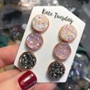  Druzy Earring Triple Set White Pink Charcoal