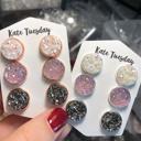  Druzy Earring Triple Set White Pink Charcoal