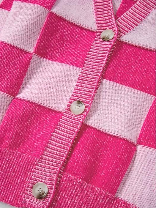 Pink Plaid Button Up Valentine's Day Sweater