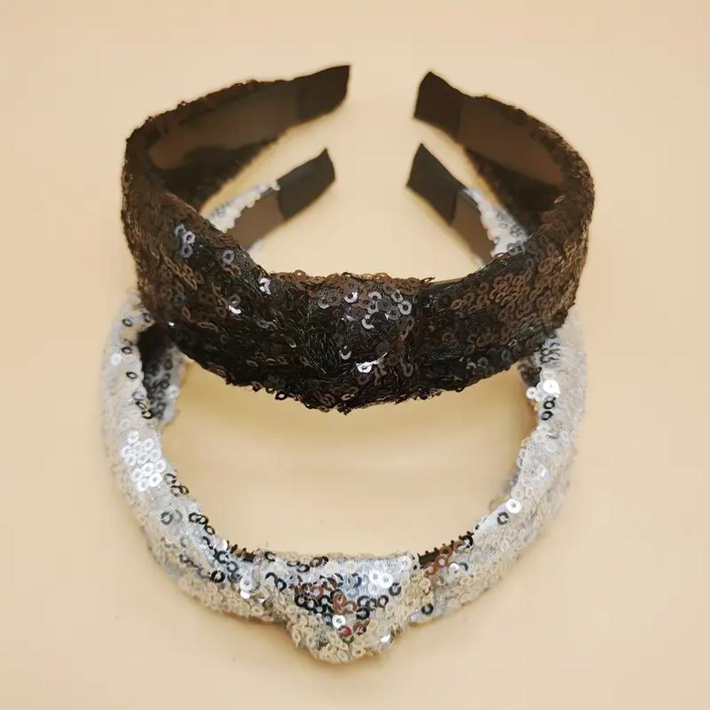 Black + Silver Glitter Sequin Holiday Headbands ( Set of 2 )