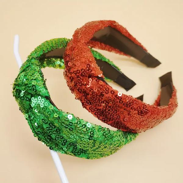 Red + Green Glitter Sequin Holiday Headbands ( Set of 2 )