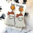  Happy Ghosts Wood Halloween Earrings