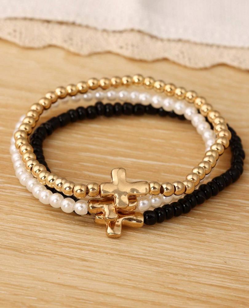 Metallic Cross Stretchy Bracelet Sets