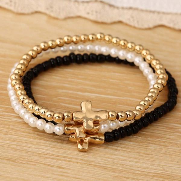 Metallic Cross Stretchy Bracelet Sets