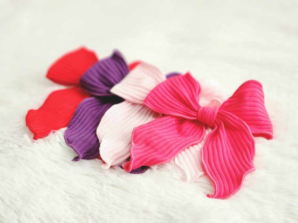 SET OF TWO Solid Ribbed Large Hair Bows