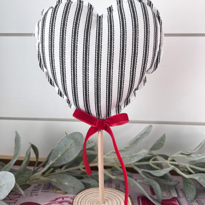 2pc. Valentine Rustic Heart Black Ticking Velvet Tree Set 