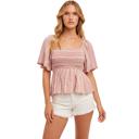  Smocked Flutter Sleeve Top with Feminine Square Neckline Soft Lightweight Fabric Delicate Textured Detailing