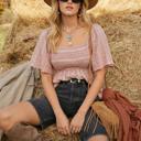 Large Smocked Flutter Sleeve Top with Feminine Square Neckline Soft Lightweight Fabric Delicate Textured Detailing