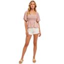 Medium Smocked Flutter Sleeve Top with Feminine Square Neckline Soft Lightweight Fabric Delicate Textured Detailing