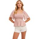 Small Smocked Flutter Sleeve Top with Feminine Square Neckline Soft Lightweight Fabric Delicate Textured Detailing