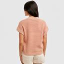  Open Knit Collared Short Sleeve Top with Soft Lightweight Texture Relaxed Easy Fit Ribbed Trim Details