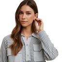Large Striped Long Sleeve Collared Top with Soft Textured Knit Front Utility Pockets Relaxed Everyday Fit Half Button Placket