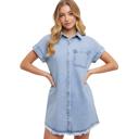  Light Wash Denim Shirt Dress with Button Front Detail Short Cuffed Sleeves Relaxed Everyday Fit Soft Washed Fabric