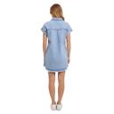 Small Light Wash Denim Shirt Dress with Button Front Detail Short Cuffed Sleeves Relaxed Everyday Fit Soft Washed Fabric