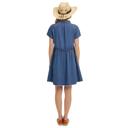  Denim Button Front Dress with Short Sleeves Flattering A Line Silhouette Soft Washed Denim Collared Neckline Front Pocket